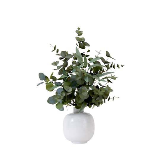 24&#x22; Artificial Green Eucalyptus Leaves Arrangement with Ceramic Planter